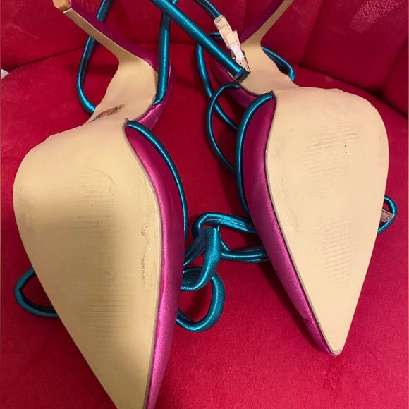 FUCHSIA & TEAL POINTED TOE HEELS - Picture 7 of 9
